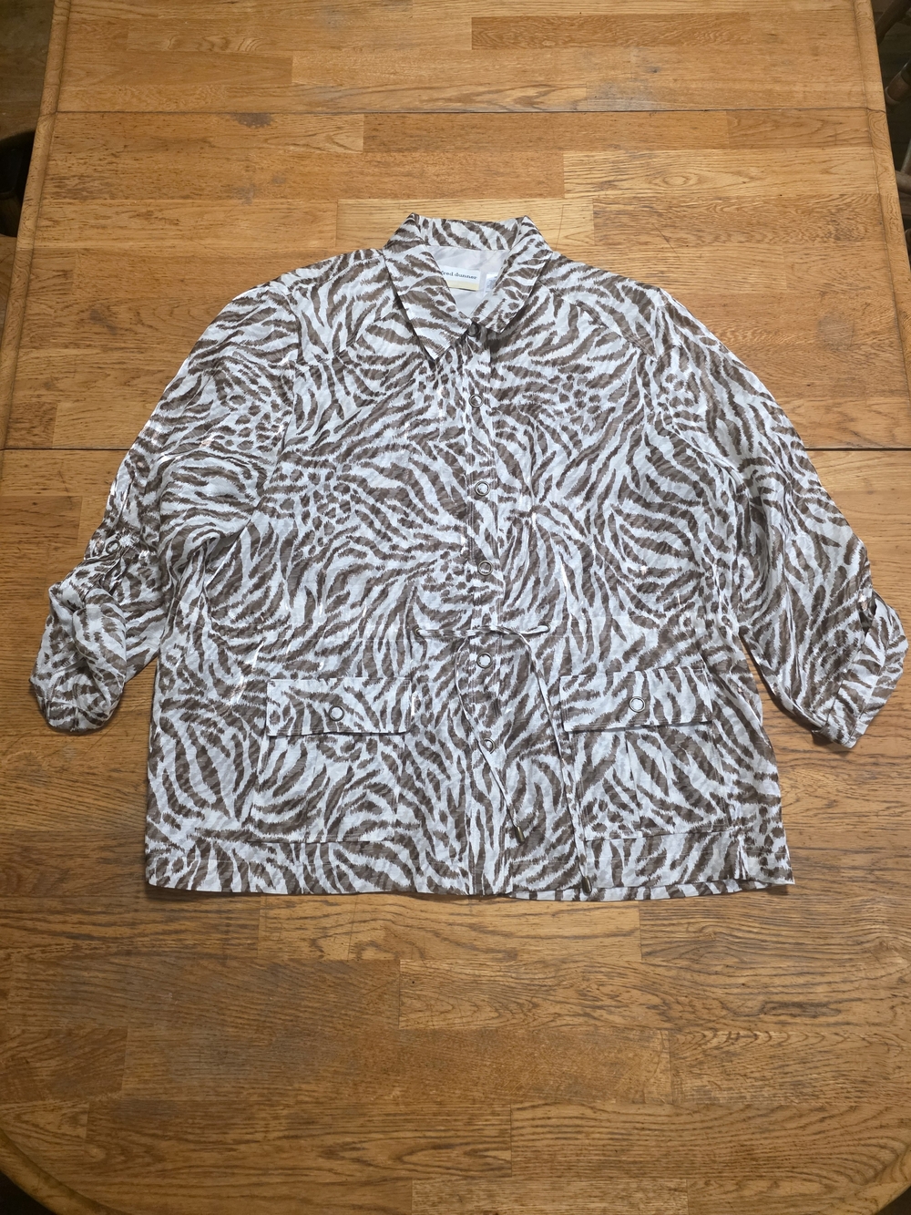 Alfred Dunner Shimmer  Zebra Animal Button Brown and White Jacket